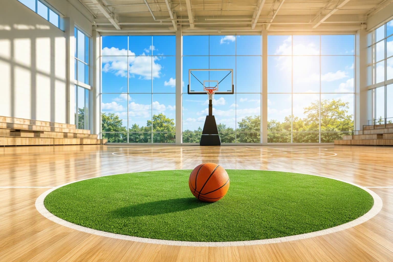 Sunlit basketball court - illustration, Jake Team LLC