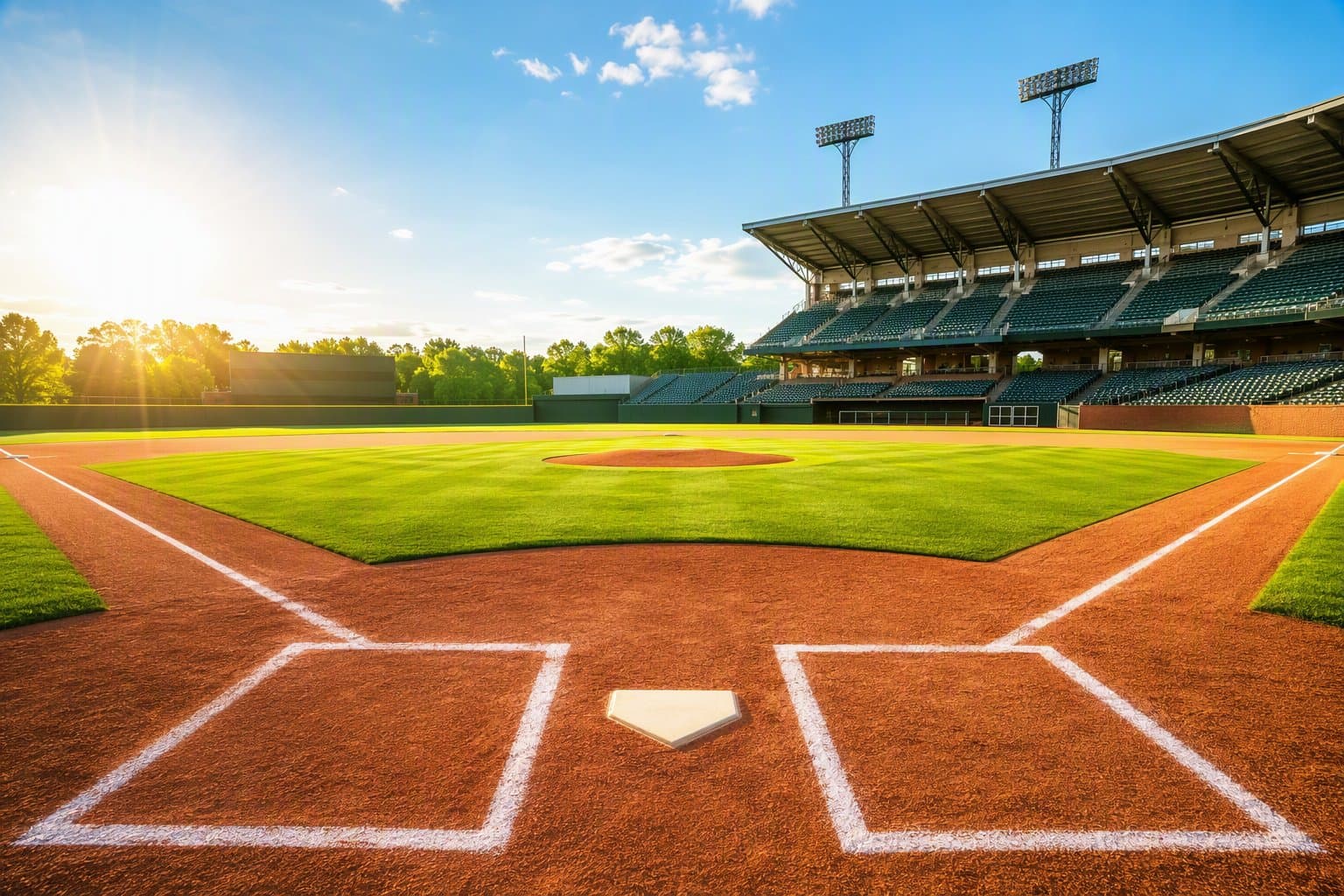 Sunlit Baseball Stadium - illustration, Jake Team LLC