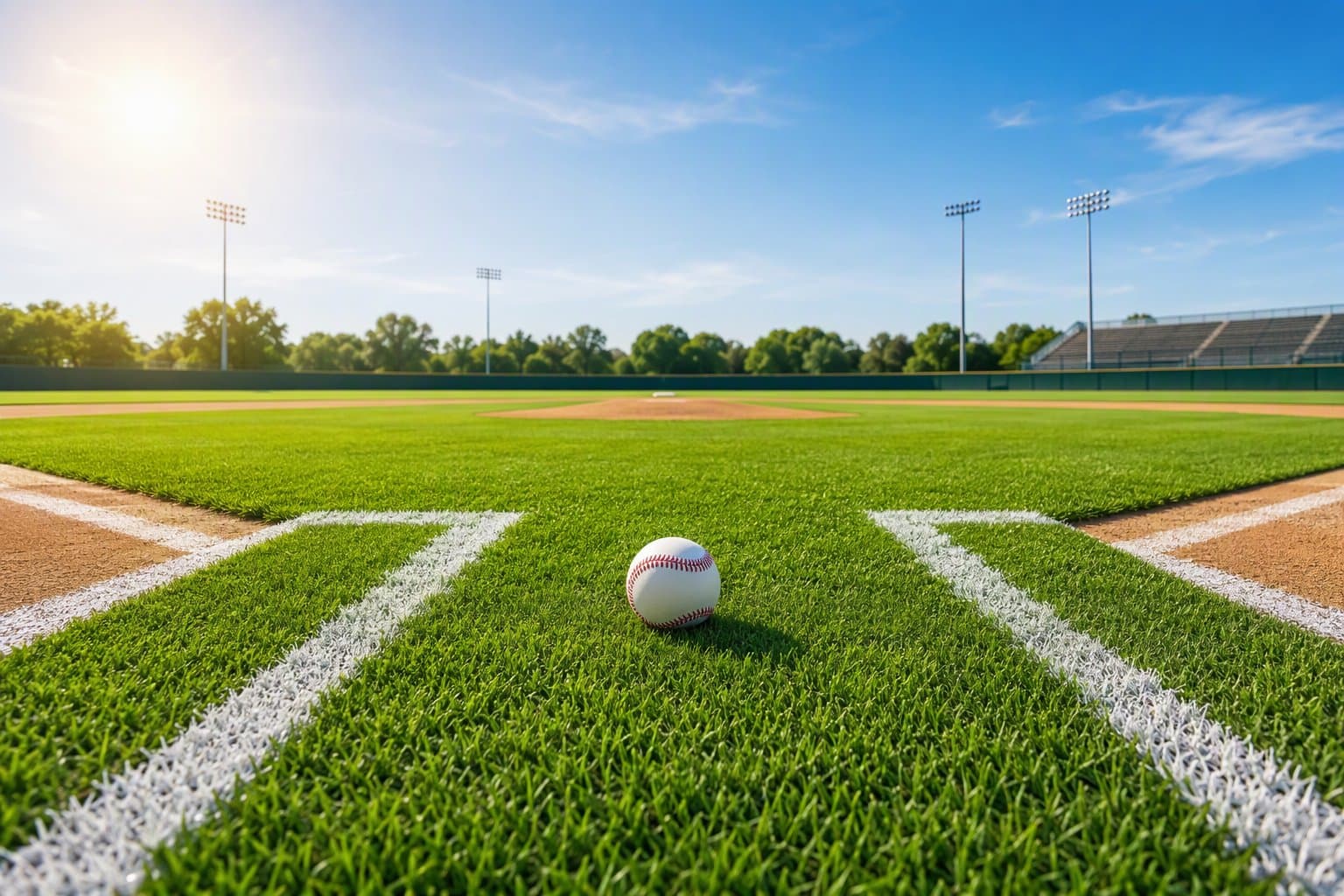 sunlit baseball field - illustration, Jake Team LLC
