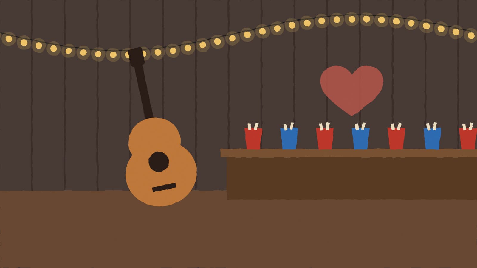 Guitar and string lights at a bar - illustration, Jake Team LLC