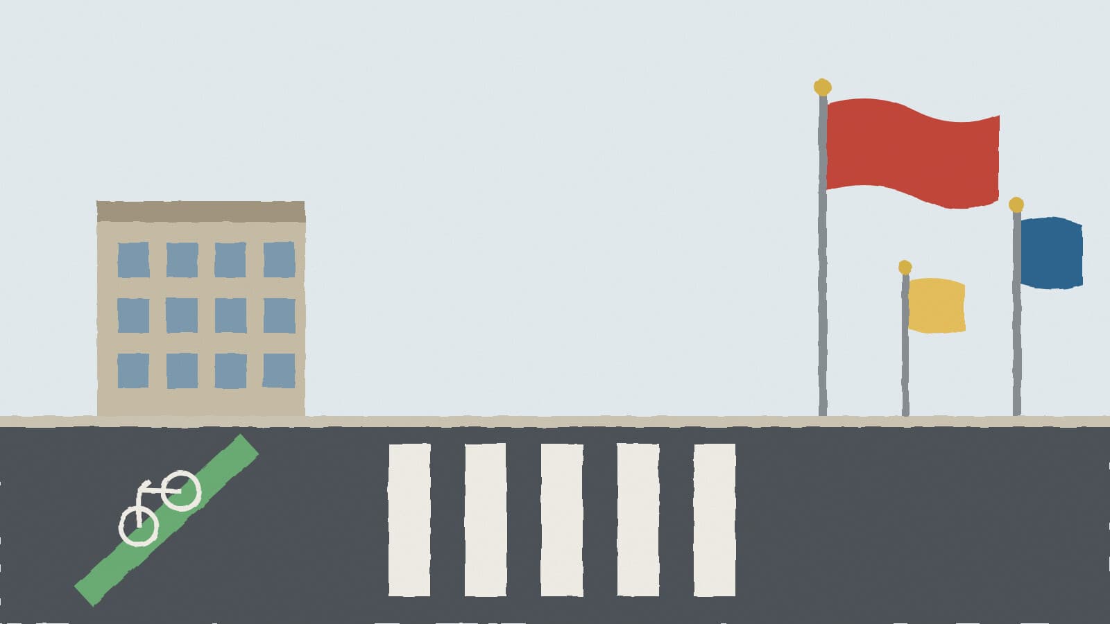Flagpoles and crosswalk - illustration, Jake Team LLC
