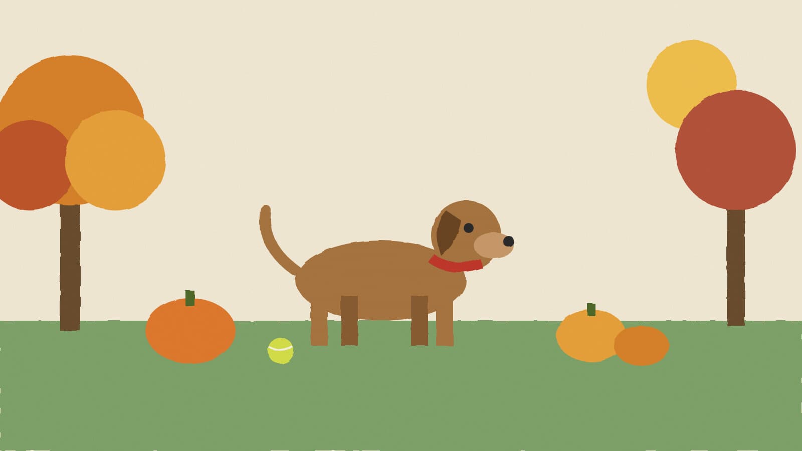 Dog with pumpkins in park - illustration, Jake Team LLC