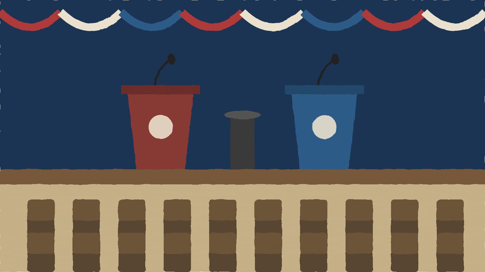 Two lecterns before a forum - illustration, Jake Team LLC