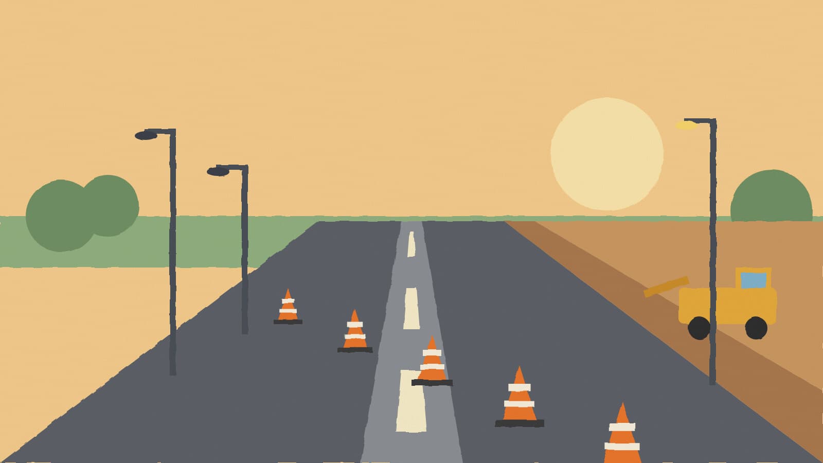Roadwork cones and streetlights - illustration, Jake Team LLC